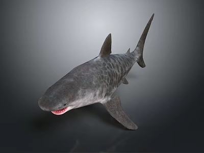 Realistic 3D Render of Aquatic Animal Shark with Open Mouth and Fins 3d model