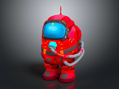Man In Red Astronaut Suit With Blue Helmet And Gray Hose Details 3d model