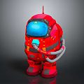 Man In Red Astronaut Suit With Blue Helmet And Gray Hose Details