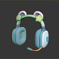Cute Computer Headphones with Blue and White Design Yellow Star Accents and Built in Microphone