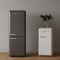 Vintage Smeg Refrigerators Grey And White With Green Plant On Wooden Floor