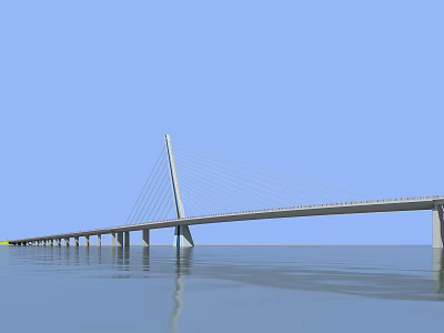 Cable Stayed Bridge Over Calm Water With Blue Sky And Water Reflection 3d model