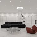 Modern Clothing Store Interior With Marble Floor Display Racks Sofa And Lighting
