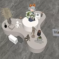 Modern White Display Shelf With Potted Plants Vase Sculptures And Decorative Items