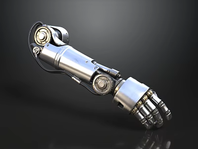 Futuristic Silver Mechanical Arm With Gear Joints And Robotic Design Features 3d model