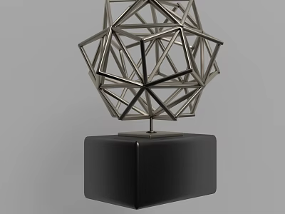 Modern Geometric Metallic Decorative Ornament Set With Black Cube Base 3d model