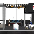 Modern Exhibition Booth With SUNRISE Logo Workstations People And Display Area