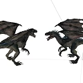 Two Mythical Dragons With Spread Wings Facing Each Other In Stance