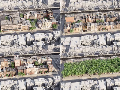 Urban Commercial Street With Diverse Buildings Green Trees And Shop Fronts 3d model