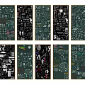 Wall Hangings with Hand Drawn Doodle Art Chalkboard Style Various Patterns and Icons