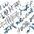 Public Outdoor Fitness Equipment With Various Blue Steel Exercise Tools For Community
