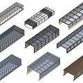 Various Long Rectangular Modular Building Structures With Different Design Frames And Materials 3d model