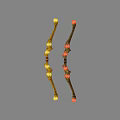 Two Yellow Brown Decorative Staff Weapons With Red Yellow Spherical Ornaments