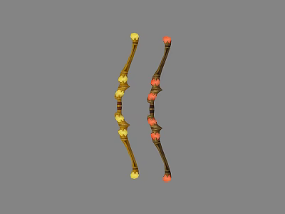 Two Yellow Brown Decorative Staff Weapons With Red Yellow Spherical Ornaments 3d model