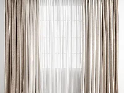 Elegant Beige And White Double Layer Curtains With Linen Texture And Light Filtering Design 3d model