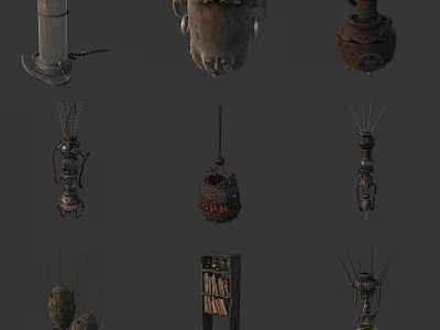 Vintage Ornament Decoration Set With Metal Lanterns Bookshelf And Decorative Pieces 3d model