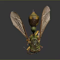 Close Up View of Green and Yellow Wasp with Transparent Wings on Dark Background