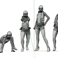 Game Cinematic Character 3D Models With Helmet Yellow Eyes And Different Poses