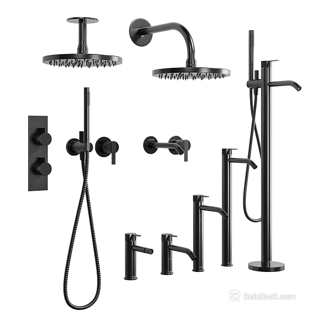 Black Modern Shower System with Handheld Shower Faucet and Control Knobs 3d model
