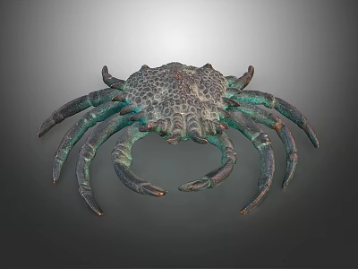 Textured Bronze Crab Sculpture With Green Patina And Curved Claws As Decorative Piece 3d model