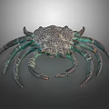 Textured Bronze Crab Sculpture With Green Patina And Curved Claws As Decorative Piece