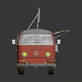 Red Volkswagen Van Hot Dog Food Truck with Neon HOTDOGS Sign and Side Selling Window