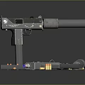 Modern Tactical Weapon With Metal Parts Bullets And Magazines On Dark Background