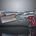 Futuristic Sci Fi Weapon Pistol With Metallic Body Red Grip And Glowing Elements 3d model