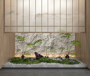 New Chinese Style Indoor Landscaping Green Plant Stone Landscape 3d model