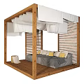 Cozy Garden Nook With Wooden Frame Louvered Panels Gray Sofa And Yellow Cushions