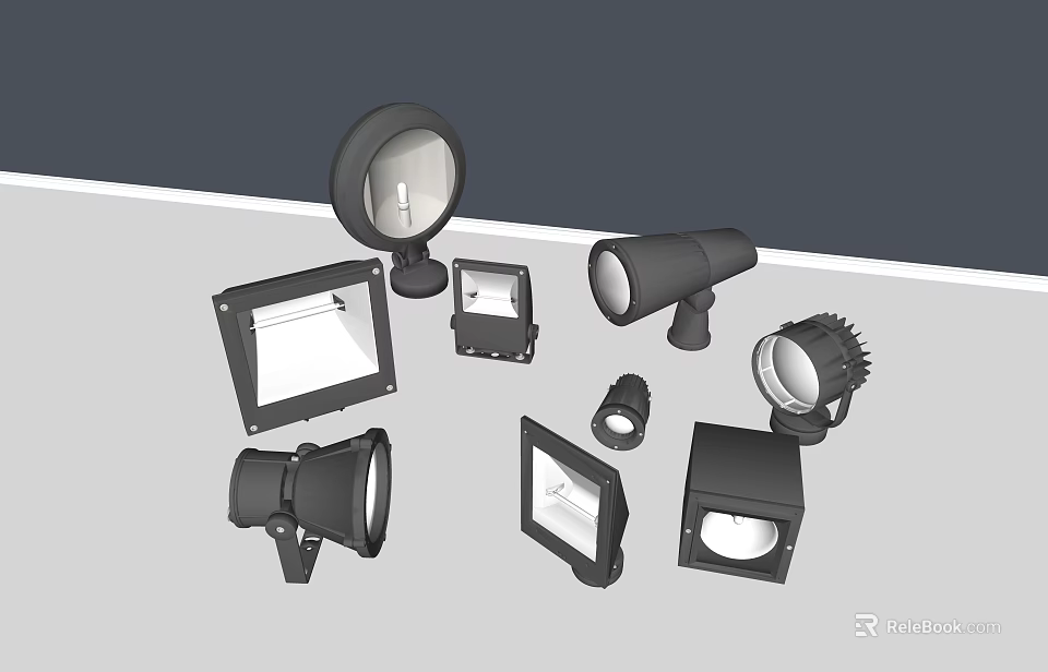 Various Outdoor Lights Including Floodlights Spotlights And Wall Mounted Designs For Exterior Use 3d model 
