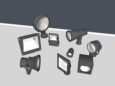 Various Outdoor Lights Including Floodlights Spotlights And Wall Mounted Designs For Exterior Use 3d model