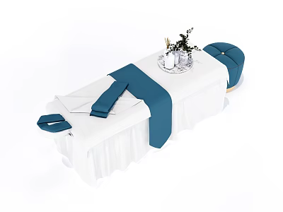 White Massage Chair With Blue Straps Cushions And Decorative Plant Tray 3d model