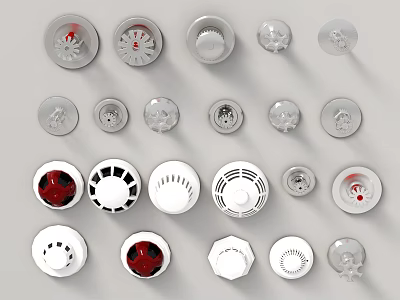 Various Types of Fire Safety Equipment Including Detectors and Sprinklers 3d model