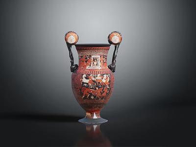 Ancient Greek Red Figure Ceramic Vase Featuring Black Red Color Mythological Scenes And Handles 3d model