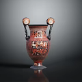 Ancient Greek Red Figure Ceramic Vase Featuring Black Red Color Mythological Scenes And Handles