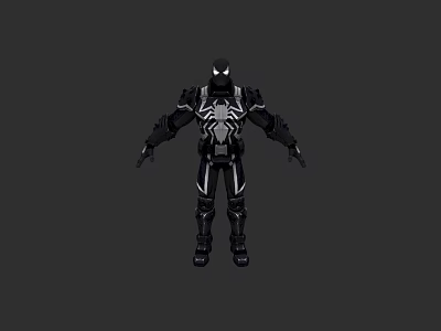 Powerful Game Movie Character In Black Armored Suit With White Spider Pattern 3d model