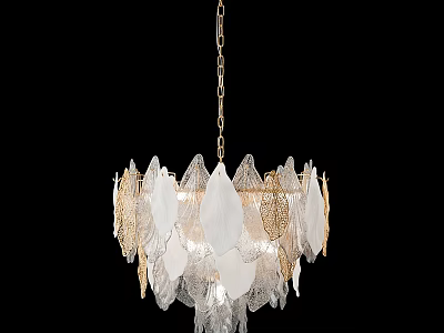 Elegant White And Gold Feather Shaped Chandelier With Chain Hanging 3d model
