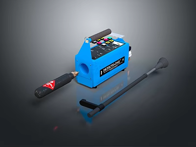 Tactical Weapon Featuring Blue Control Panel With Color Buttons And Accessories Long Rod Red Label 3d model