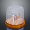 Camel Figurine Inside Glass Dome With Leafless Tree And Sandy Ground On Wooden Base