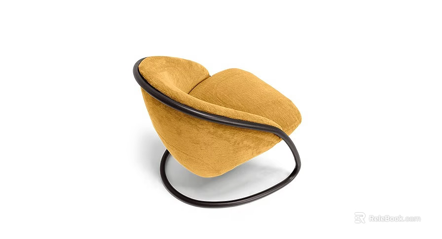 Modern Yellow Velvet Single Sofa With Curved Black Metal Frame Design 3d model 