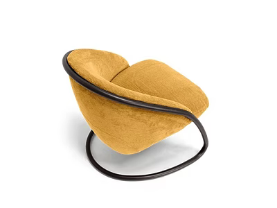 Modern Yellow Velvet Single Sofa With Curved Black Metal Frame Design 3d model