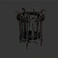 Vintage Black Metal Decorative Ornament Combination With Cage Shaped Curved Metal Bars And Base Stand