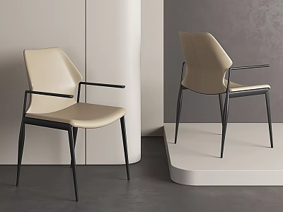 Beige Modern Single Chair With Black Armrests And Black Metal Legs 3d model