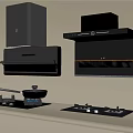 Modern Kitchen Appliances Including Wall Mounted Range Hoods And Gas Stoves 3d model