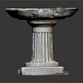 Carved Stone Fountain Basin With Classical Column Base And Vintage Design