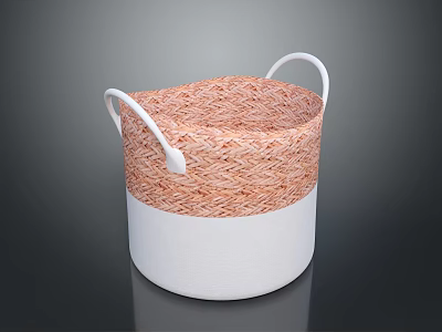 Rabbit Shaped Woven Basket With Orange White Pattern And Two Handles 3d model