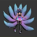 Game Movie Character With Fox Ears And Blue Purple Gradient Tails In Colorful Outfit