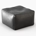Black Leather Square Ottoman Modern Design With Soft Surface And Stitching Detail 3d model