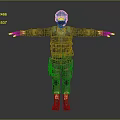 Game Movie Character In Camouflage Uniform With Tactical Vest Helmet Knee Pads And Arms Outstretched